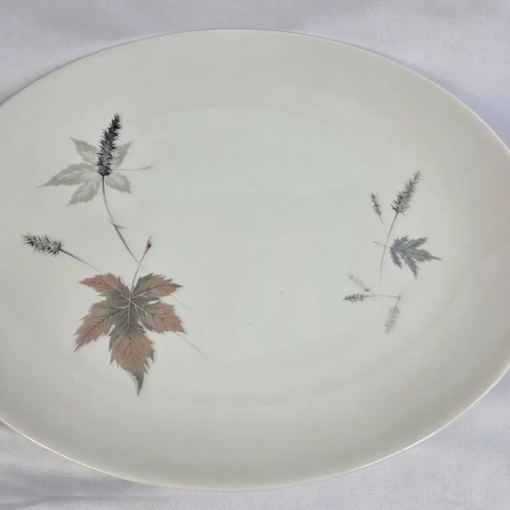 Royal Doulton Tumbling Leaves Oval Serving Platter Gray & Pink Leaves